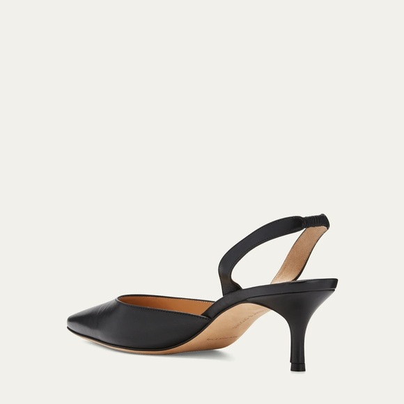 Manolo Blahnik Carolyne Black Leather Sling Back Pointed Toe Heels Pumps 37 US 7 - Picture 2 of 10